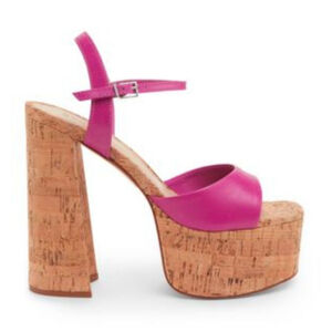 SCHUTZ NWOB Glayce Hot Pink Nappa Leather Cork Platform Slingback Sandals 10